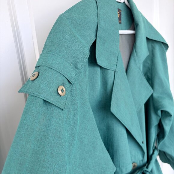 Vintage dropped shoulder trench coat in green - Picture 2 of 11